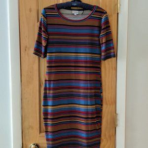 LuLaRoe multi-color striped Julia dress, size XS